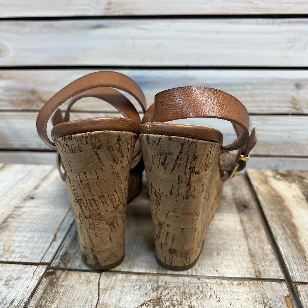 Express Tan Faux Leather Cork Wedge Platform Ankle Strap Sandals Size 8 - Picture 4 of 10